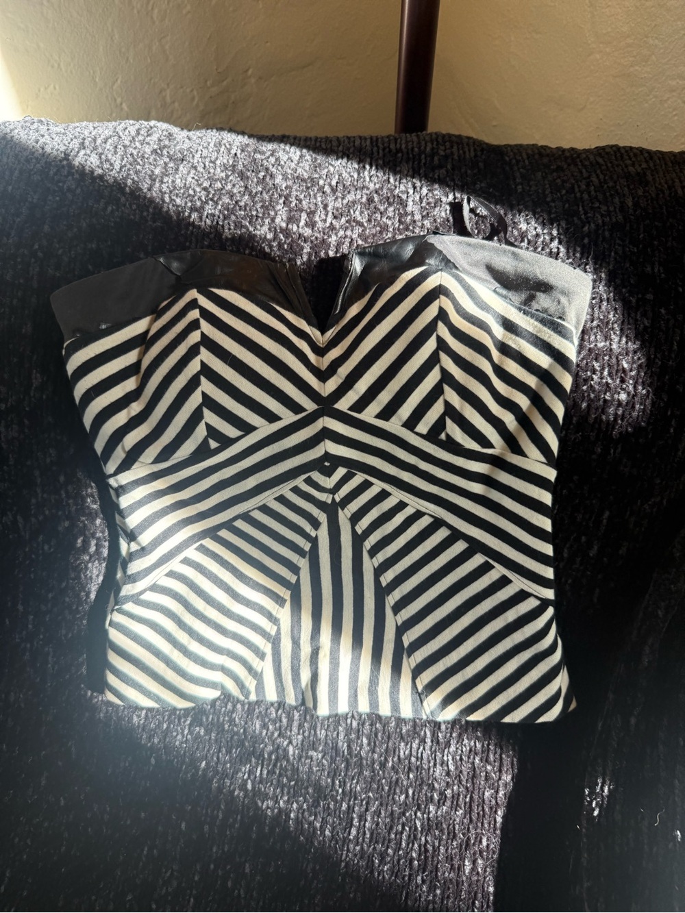 bebe Black and White Striped Strapless Bustier